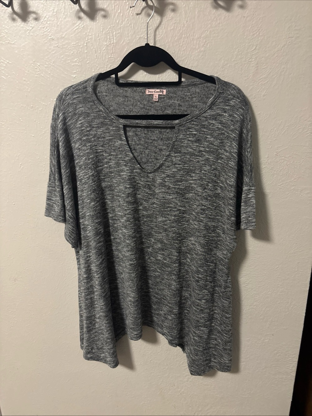 Juicy Couture Heather Gray Short-Sleeve Top with V-Slit Neck